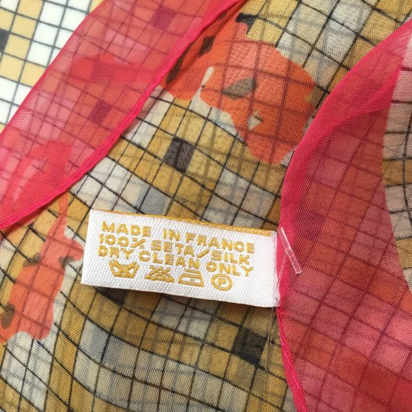 Hermes Multicolored Pink   Red   Yellow Multi Grid H Print Sheer Silk Scarf Online Hot Sale