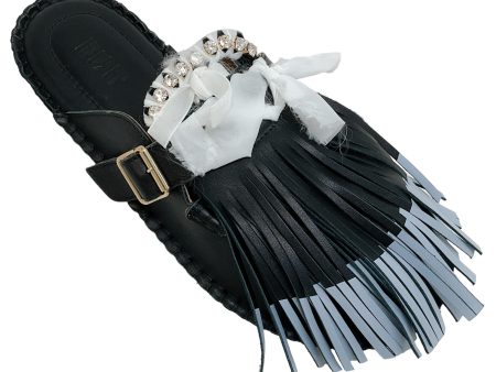 13 09 SR Black   White Leather Puli Mules For Discount