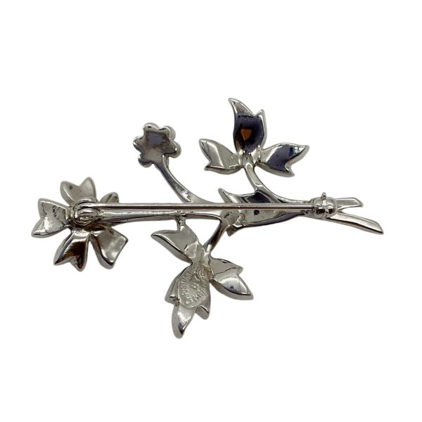 Christian Dior Crystal Embellished Floral Silver Brooch Online