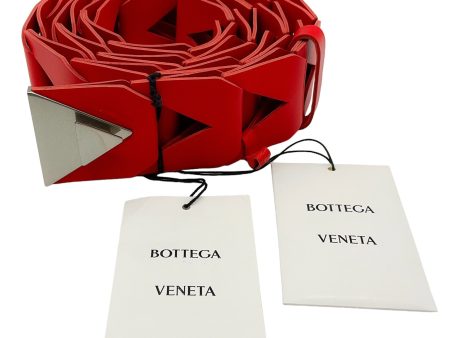 Bottega Veneta Nail Polish Red Leather Belt with Silver Buckle Hot on Sale