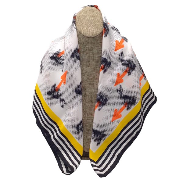 Prada White   Yellow   Orange   Black 2015 Bunny Arrow Print Square Silk Scarf Online Hot Sale