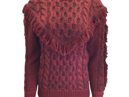 Alanui Red   Burgundy Fringed Detail Long Sleeved Cashmere Knit Pullover Sweater Online now