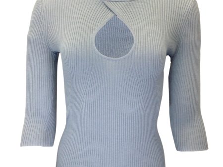 Barbara Bui Light Blue Three-Quarter Sleeved Ribbed Knit Keyhole Sweater Online