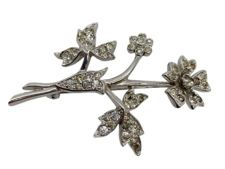 Christian Dior Crystal Embellished Floral Silver Brooch Online