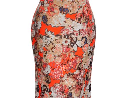 Givenchy Orange Multi Jacquard Pencil Skirt For Discount