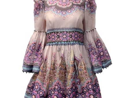 Zimmermann Pink Multi Celestial Printed Puffed Bell Sleeve Mini Dress Fashion