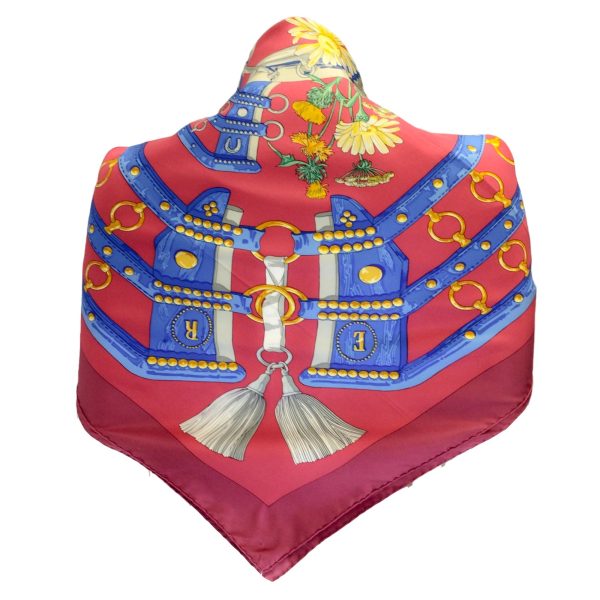 Hermes Red   Blue Multi Aux Champs Square Silk Twill Scarf For Cheap