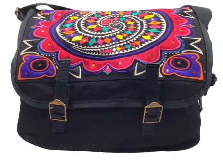 John Galliano Black Multi Embroidered Canvas Messenger Shoulder Bag Sale