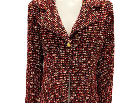 St. John Black   Red   Gold Metallic Boucle Tweed Jacket Fashion