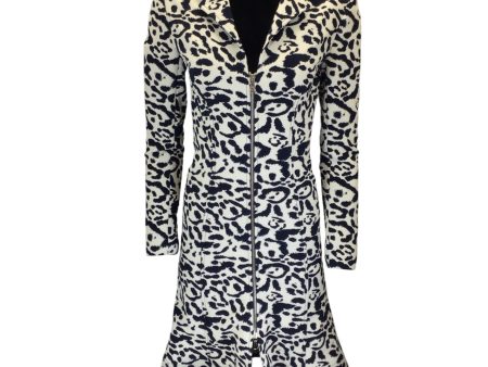 Christian Dior White   Navy Blue Animal Print Zip-Front Coat Cheap