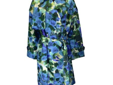 Dries van Noten Blue   Green Printed Belted Cotton Trench Coat For Cheap