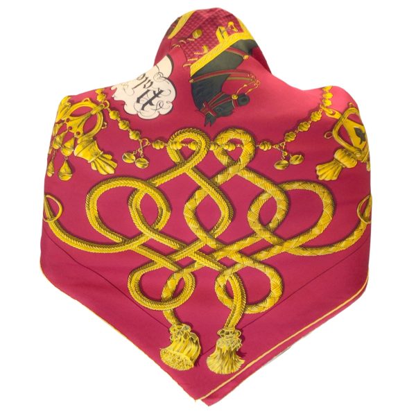 Hermes Red   Gold Multi Palefroi Square Silk Twill Scarf Discount