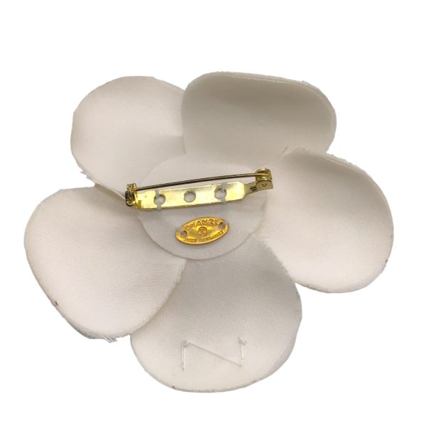 Chanel Ivory CC Logo Silk Camellia Brooch Cheap