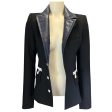 Paco Rabanne Black   Navy Blue Nylon Collared Wool Blazer on Sale