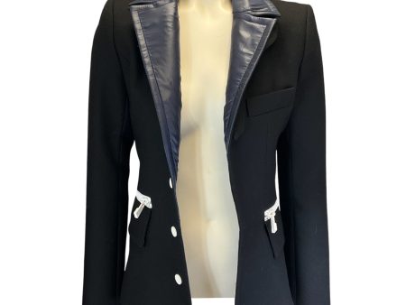 Paco Rabanne Black   Navy Blue Nylon Collared Wool Blazer on Sale