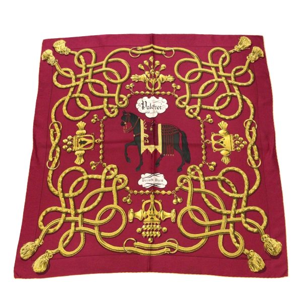 Hermes Red   Gold Multi Palefroi Square Silk Twill Scarf Discount