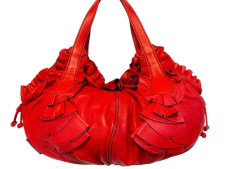 Valentino Red Ruffled Leather Idylle Handbag For Sale