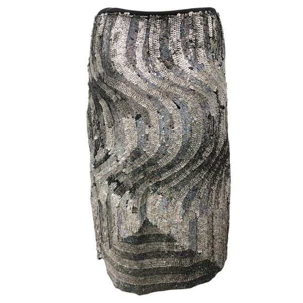 Dries Van Noten Silver Metallic Hologram Sequined Silk Skirt Online