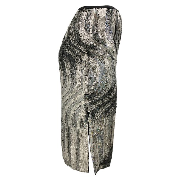 Dries Van Noten Silver Metallic Hologram Sequined Silk Skirt Online