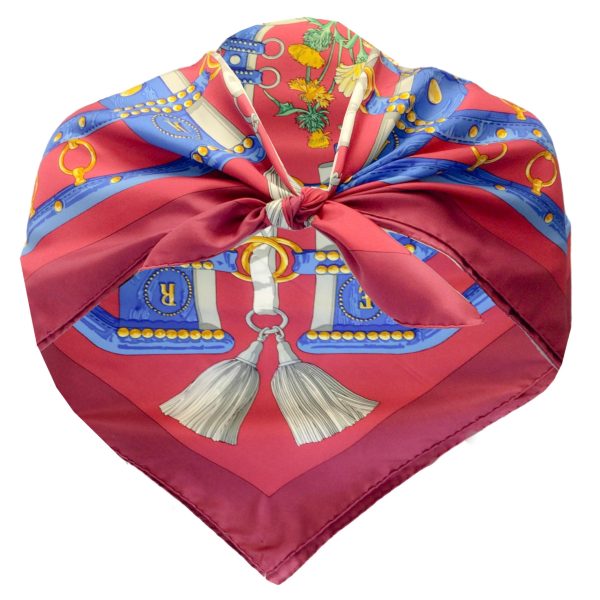 Hermes Red   Blue Multi Aux Champs Square Silk Twill Scarf For Cheap