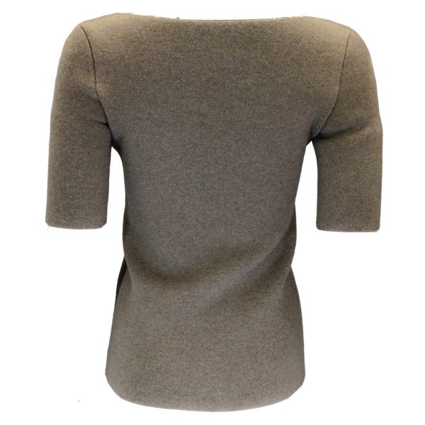 Balenciaga Taupe Short Sleeved Sweetheart Neckline Wool Knit Sweater Cheap