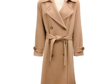 Fleurette Camel Belted Double Breasted Wool Coat For Discount